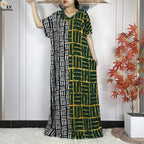 Summer Dubai Fashion Lady Clothing Soft Cotton Tie-dyed Loose Maxi Islam Women Short Sleeve African Abaya Dress With Big Scarf