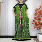 Summer Dubai Fashion Lady Clothing Soft Cotton Tie-dyed Loose Maxi Islam Women Short Sleeve African Abaya Dress With Big Scarf