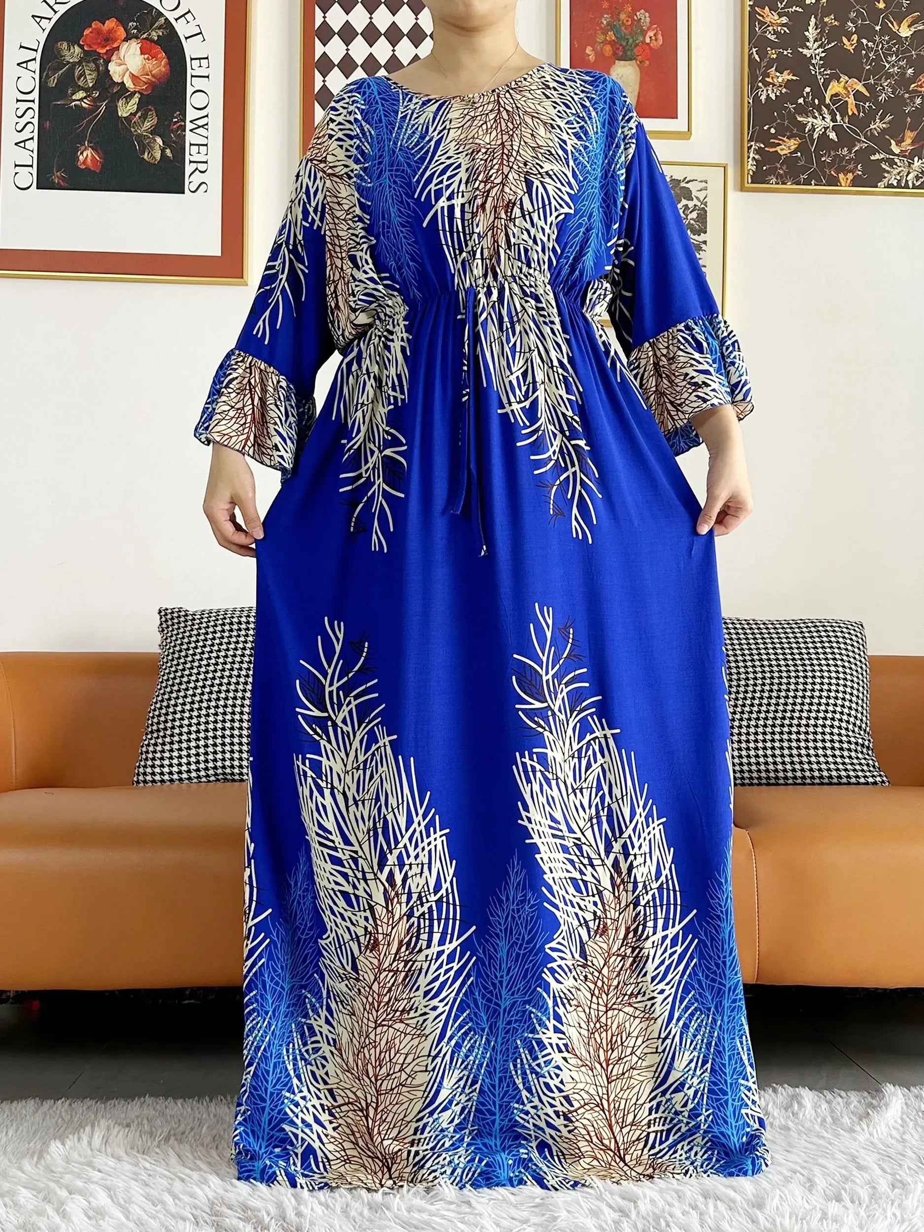 New Style African Dashiki Print Long Sleeve Loose Cotton Elegant Women  Abaya Long Dress Summer Maxi Casual Dresses Vestidos