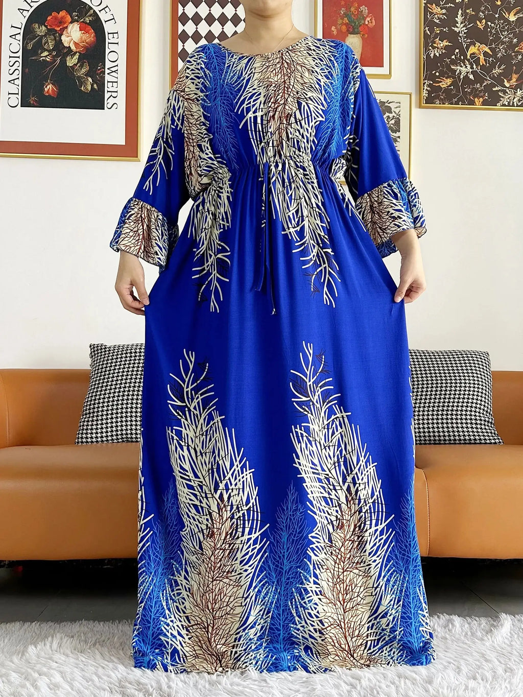 New Style African Dashiki Print Long Sleeve Loose Cotton Elegant Women  Abaya Long Dress Summer Maxi Casual Dresses Vestidos