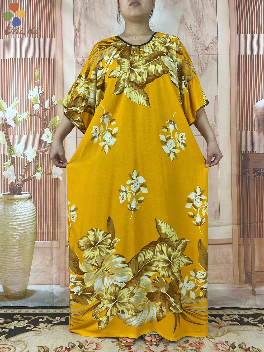 2024 New Short Sleeved African Muslim Dashiki Ababy Printed Cotton Loose Fitting Dress Dubai Maxi Women Summer Casual Dress