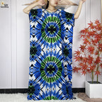 Summer Dubai Fashion Lady Clothing Soft Cotton Tie-dyed Loose Maxi Islam Women Short Sleeve African Abaya Dress With Big Scarf