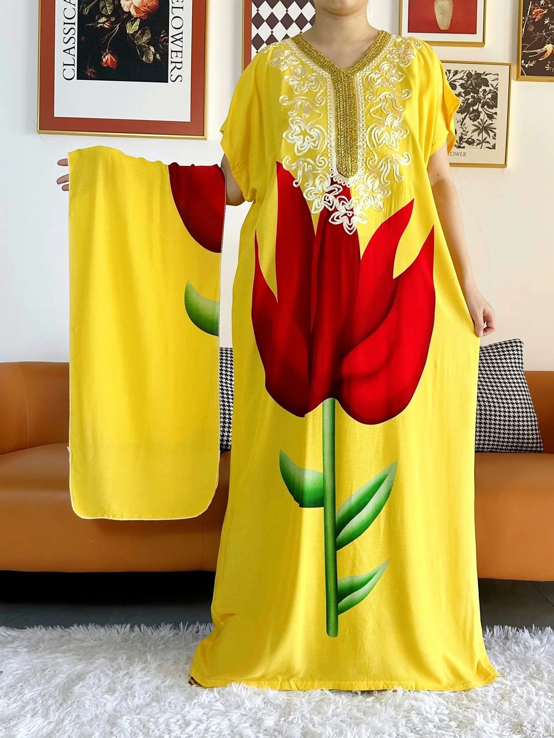 New Style African Summer Short Sleeve Dashiki Dresses Flora Loose Boubou Maxi Islam Women Casual Dress African Abaya Clothes