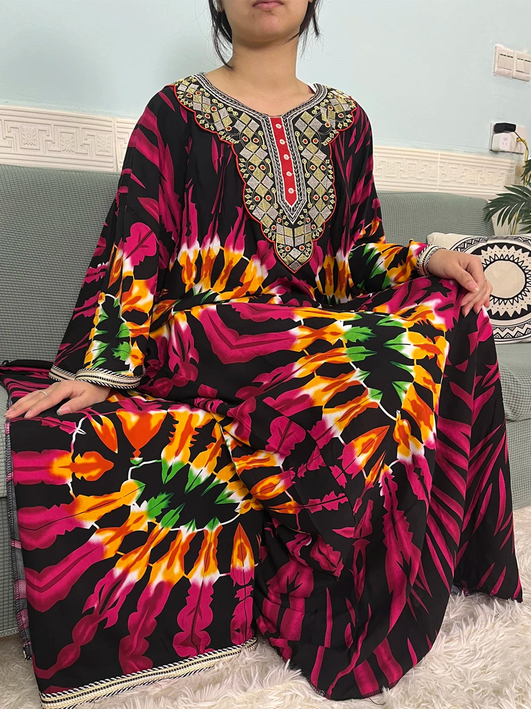 Mslim Abayas For Women Cotton Embroidery Printed Long Sleeves Loose Femme Robe African Boubou Dresses With 150x165cm Shawl Scarf