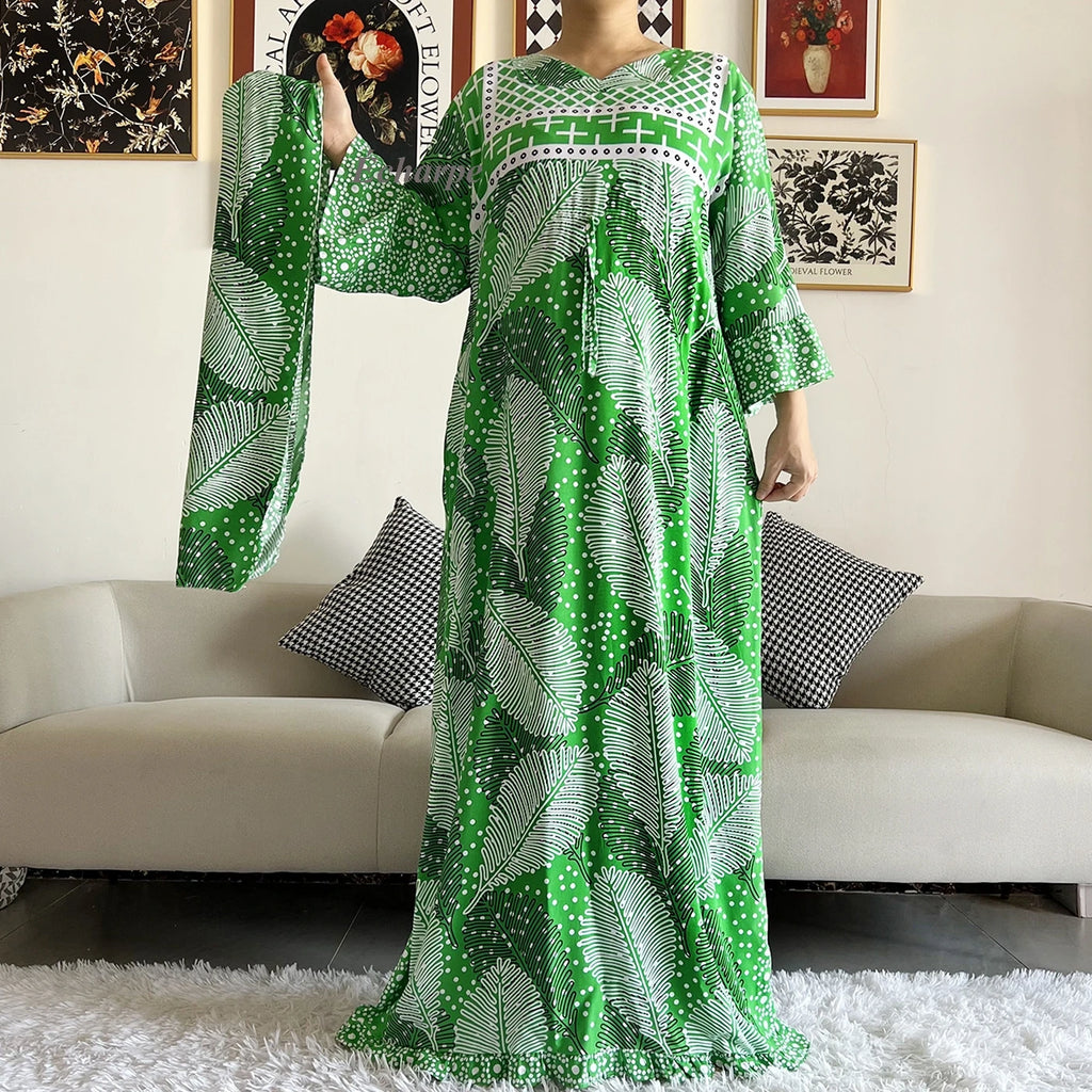 New Style African Dashiki Print Long Sleeve Loose Cotton Elegant Women  Abaya Long Dress Summer Maxi Casual Dresses Vestidos
