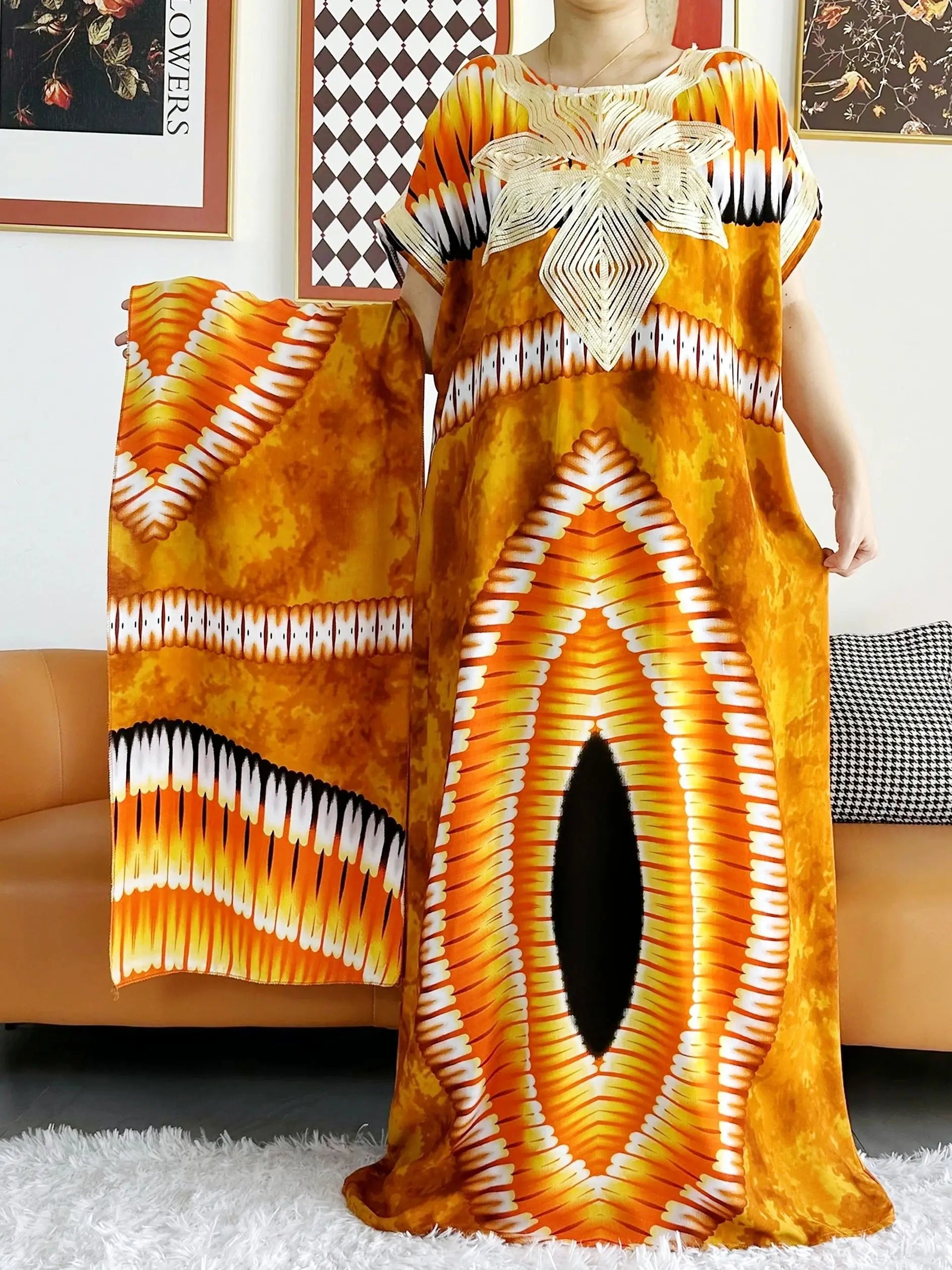 High Grade Design Dubai Women Abaya Long Sleeve Autumn  Dress Cotton With Big Scarf Boubou Maxi Islam Women Dress African Abaya