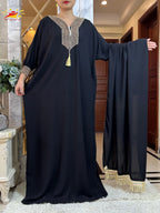 2025New Muslim Women Long Sleeve Autumn  Dress Cotton With Big Scarf Boubou Maxi Islam Women Dress African Abaya