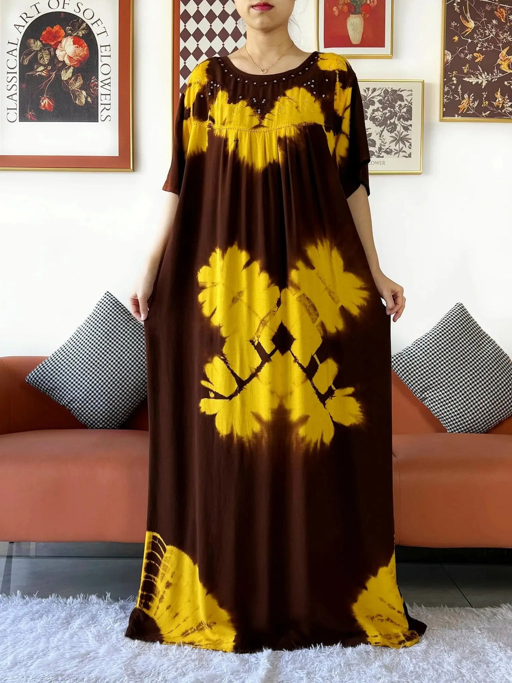 Latest Party Dress Tie-dry Printed Cotton Women Boho Maxi Dress Casual Holiday Fashion Party Dresses Indie Folk African Vestidos