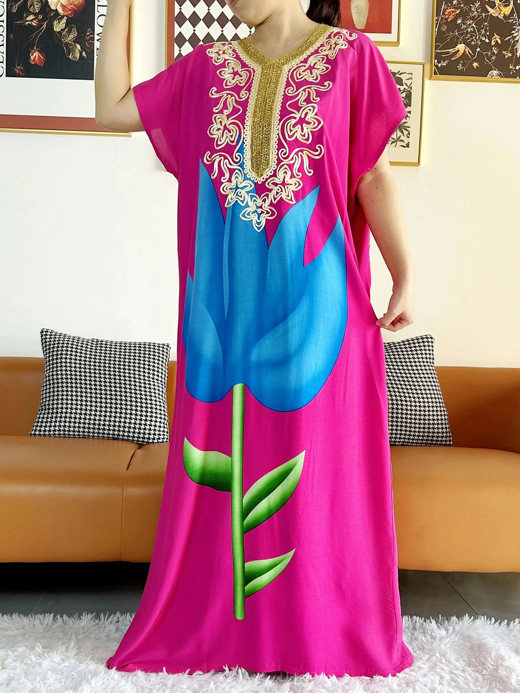 New Style African Summer Short Sleeve Dashiki Dresses Flora Loose Boubou Maxi Islam Women Casual Dress African Abaya Clothes