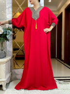 2025New Muslim Women Long Sleeve Autumn  Dress Cotton With Big Scarf Boubou Maxi Islam Women Dress African Abaya