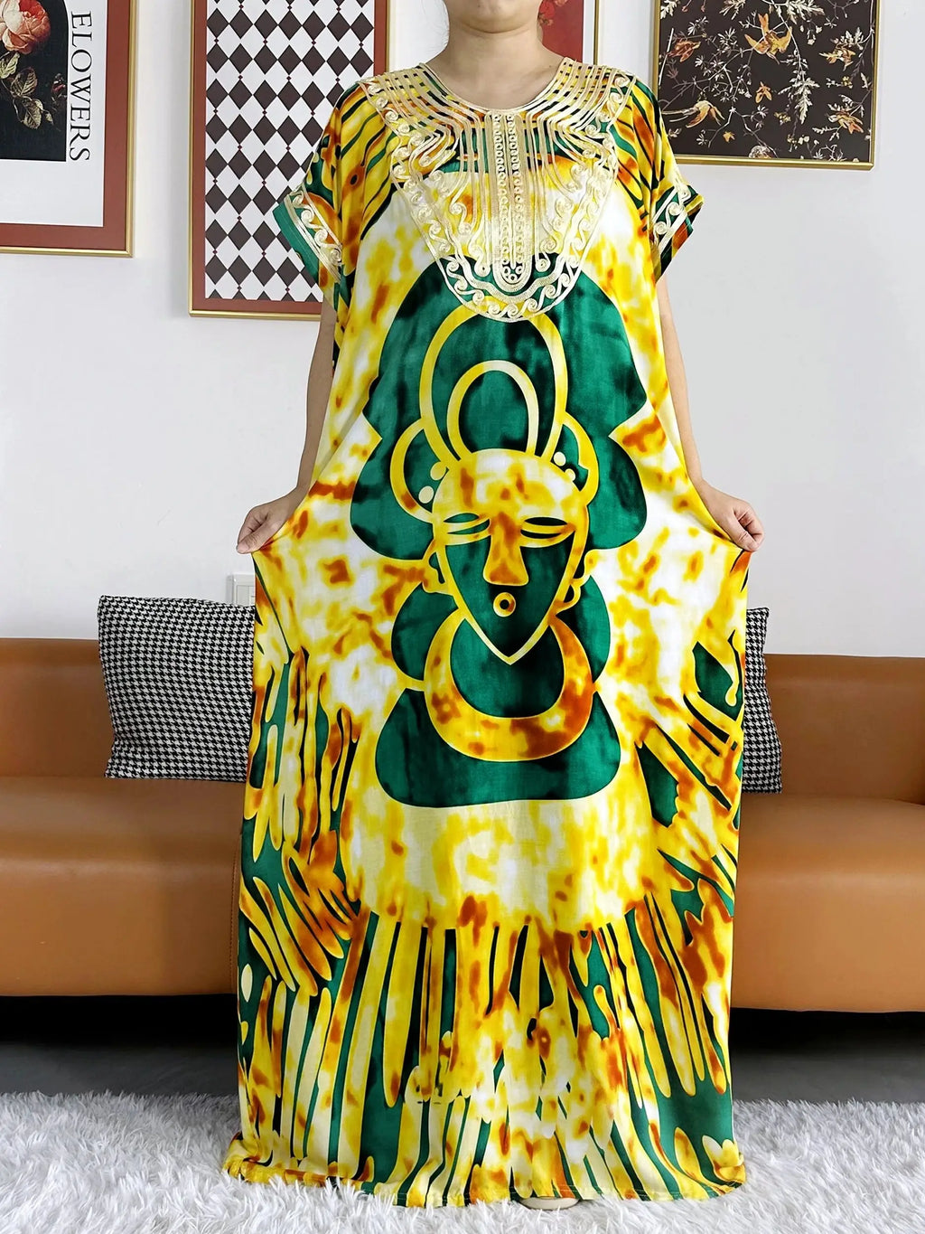 New Style African Summer Short Sleeve Dashiki Dresses Flora Loose Boubou Maxi Islam Women Casual Dress African Abaya Clothes