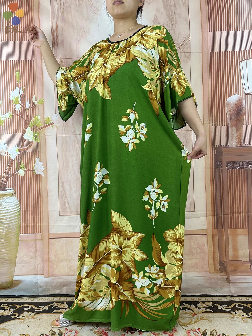 2024 New Short Sleeved African Muslim Dashiki Ababy Printed Cotton Loose Fitting Dress Dubai Maxi Women Summer Casual Dress