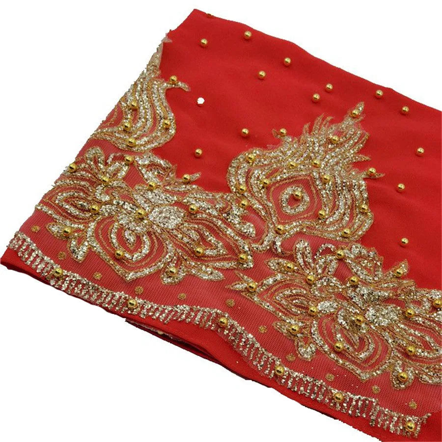 Muslim Chiffon Hijabs Scarf Turban Gold Glitters Beads Hijab for Woman Ramadan Foulard Musulmane Pour Femme Long Headscarf