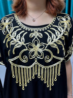 Abayas For Women Black Appliques Cotton Loose Fit Femme Robe Muslim Kaftan African Islam Nigeria Traditional Dresses With Turban