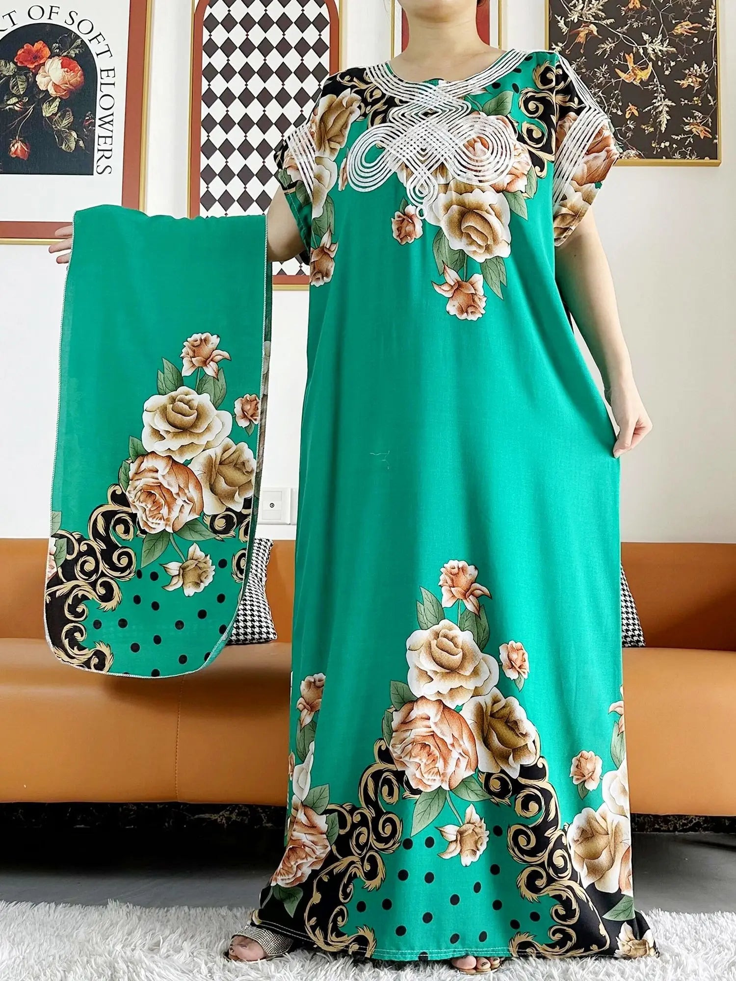 New Style African Summer Short Sleeve Dashiki Dresses Flora Loose Boubou Maxi Islam Women Casual Dress African Abaya Clothes