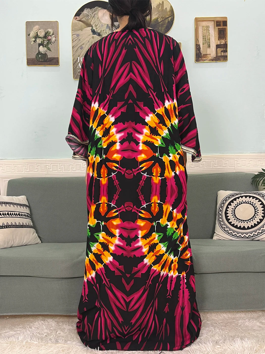 Mslim Abayas For Women Cotton Embroidery Printed Long Sleeves Loose Femme Robe African Boubou Dresses With 150x165cm Shawl Scarf