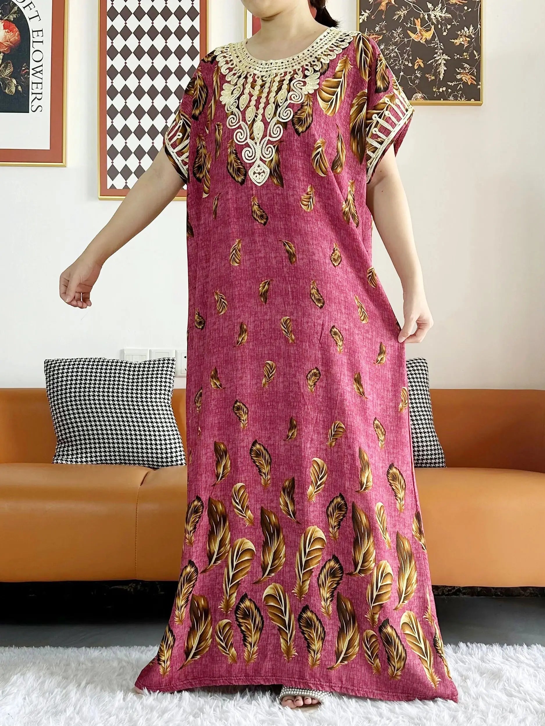 New Style African Summer Short Sleeve Dashiki Dresses Flora Loose Boubou Maxi Islam Women Casual Dress African Abaya Clothes