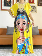 New Style African Summer Short Sleeve Dashiki Dresses Flora Loose Boubou Maxi Islam Women Casual Dress African Abaya Clothes