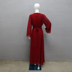 Autumn Fashion Muslim Dresses for Women Muslim Long Sleeve V-neck Party Evening Long Abay Dress Suit Inner and Abaya Outfits