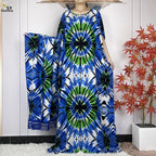 Summer Dubai Fashion Lady Clothing Soft Cotton Tie-dyed Loose Maxi Islam Women Short Sleeve African Abaya Dress With Big Scarf