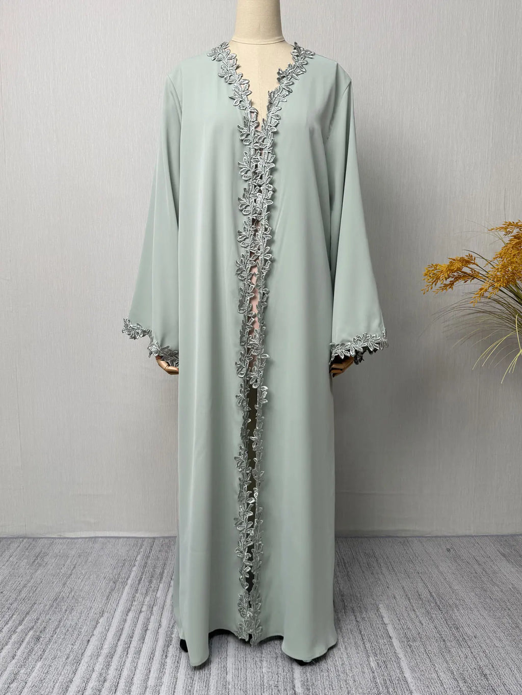 Dubai Elegant Beige Abaya for Muslim Women - Intricately Crafted with Multicolored Embroidery Piece in Islamic Modest Fashion