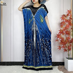 Summer Dubai Fashion Lady Clothing Soft Cotton Tie-dyed Loose Maxi Islam Women Short Sleeve African Abaya Dress With Big Scarf