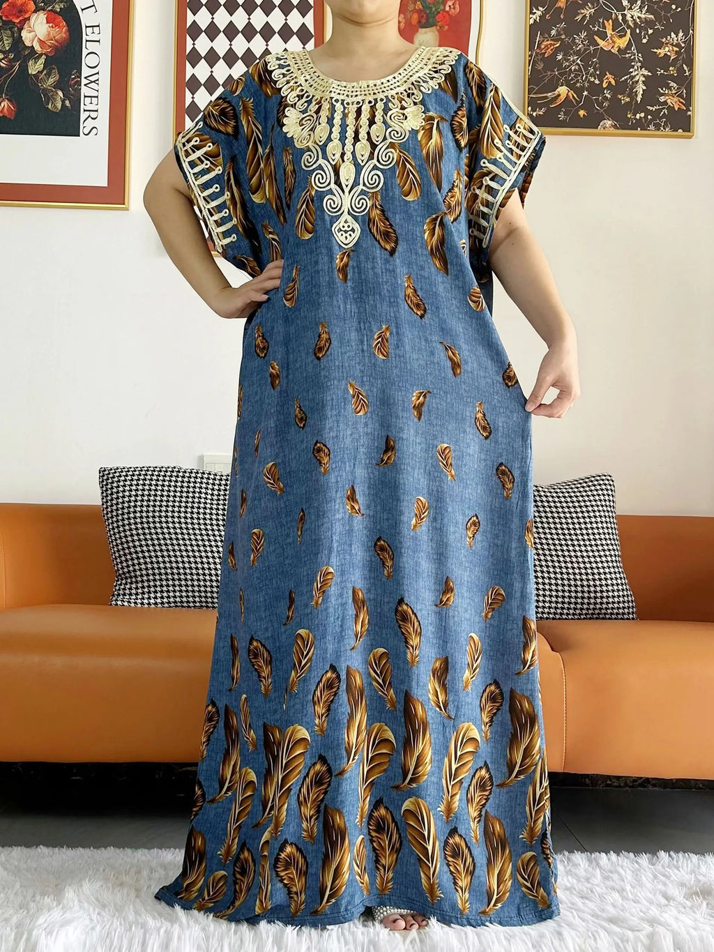 New Style African Summer Short Sleeve Dashiki Dresses Flora Loose Boubou Maxi Islam Women Casual Dress African Abaya Clothes