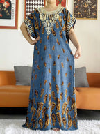 New Style African Summer Short Sleeve Dashiki Dresses Flora Loose Boubou Maxi Islam Women Casual Dress African Abaya Clothes