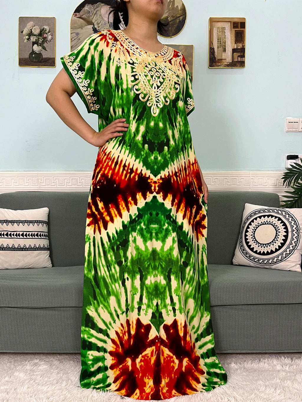 2024 Muslim Cotton Abayas For Women Appliques Printed Caftan Marocaine Femme Robe Boubou African Islam Dresses With Headscarf