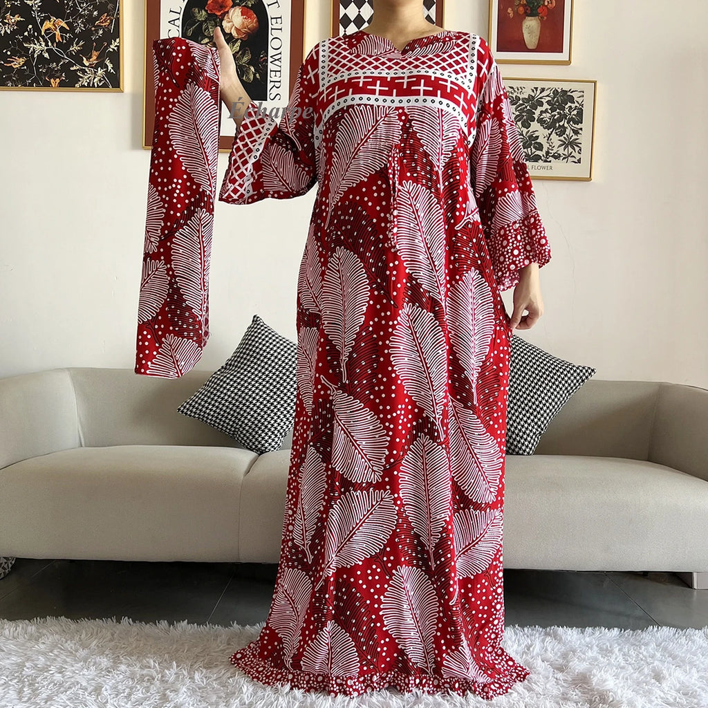 New Style African Dashiki Print Long Sleeve Loose Cotton Elegant Women  Abaya Long Dress Summer Maxi Casual Dresses Vestidos