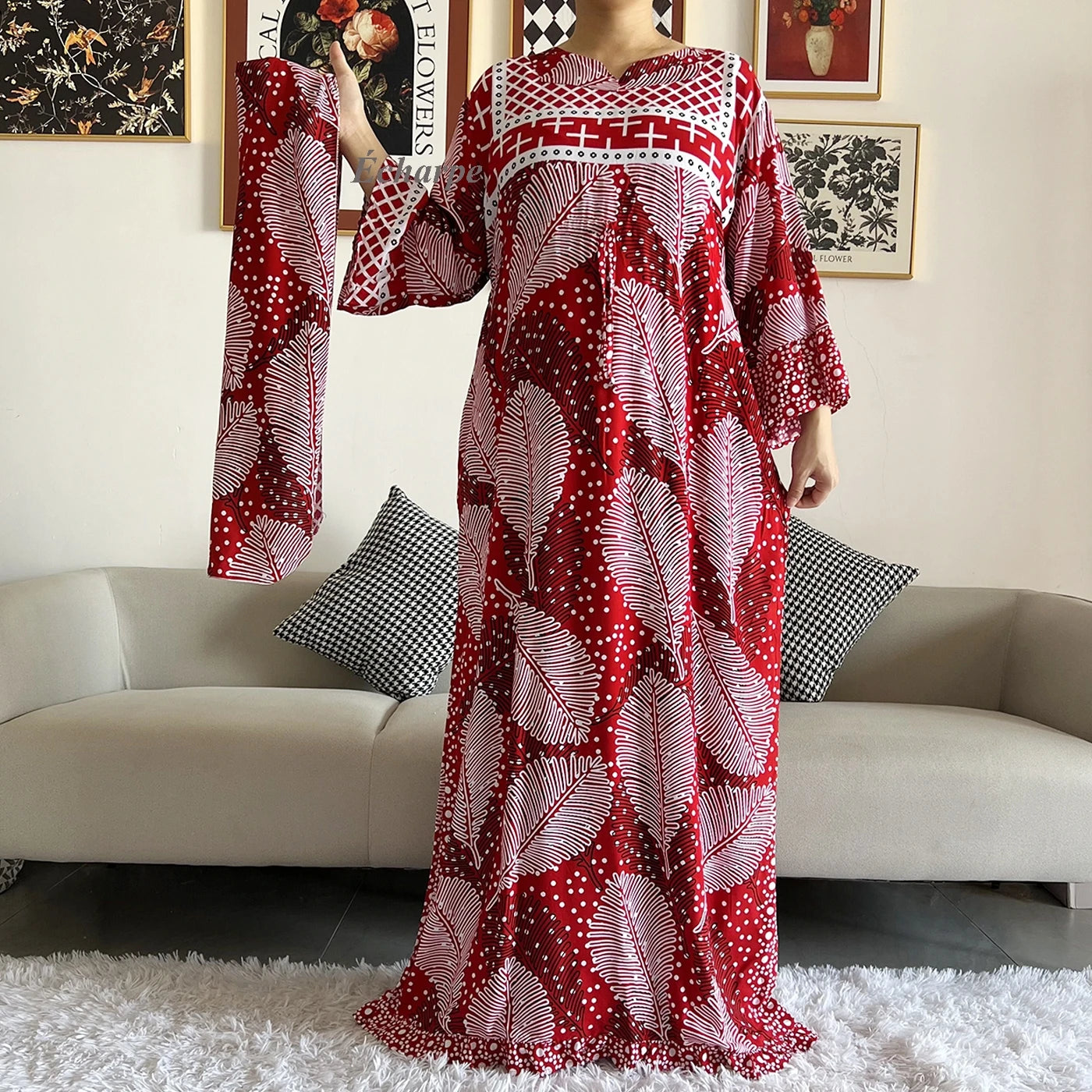 New Style African Dashiki Print Long Sleeve Loose Cotton Elegant Women  Abaya Long Dress Summer Maxi Casual Dresses Vestidos
