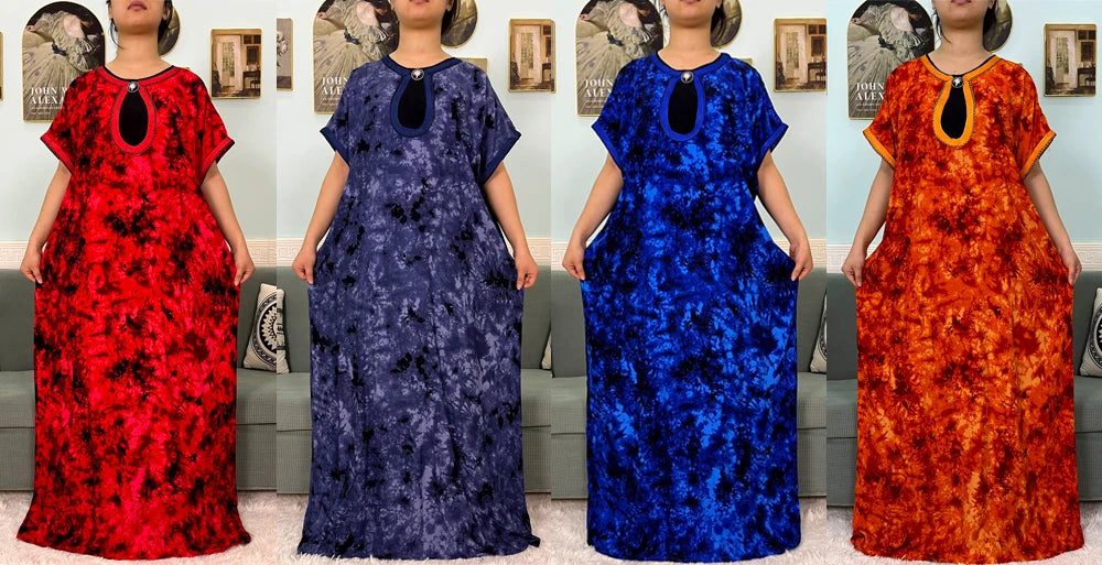 2024 Muslim Cotton Abayas For Women Appliques Printed Caftan Marocaine Femme Robe Boubou African Islam Dresses With Headscarf