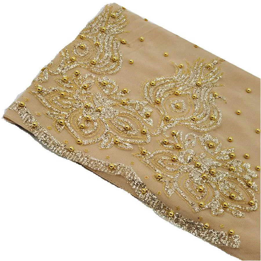 Muslim Chiffon Hijabs Scarf Turban Gold Glitters Beads Hijab for Woman Ramadan Foulard Musulmane Pour Femme Long Headscarf