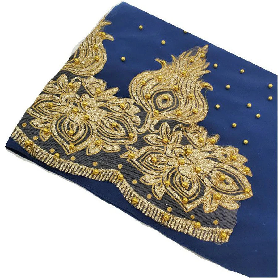 Muslim Chiffon Hijabs Scarf Turban Gold Glitters Beads Hijab for Woman Ramadan Foulard Musulmane Pour Femme Long Headscarf