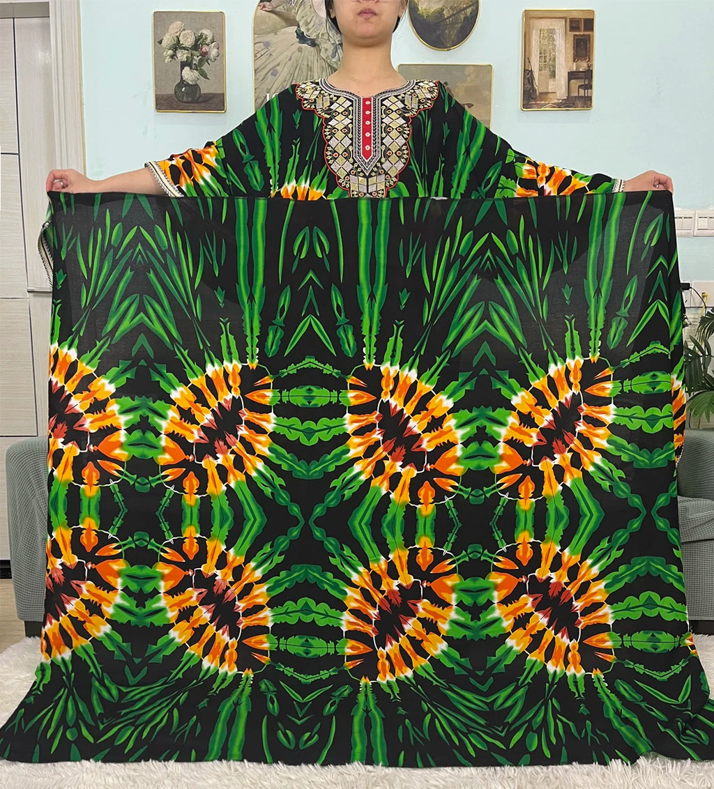Mslim Abayas For Women Cotton Embroidery Printed Long Sleeves Loose Femme Robe African Boubou Dresses With 150x165cm Shawl Scarf