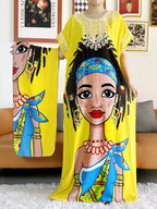 New Style African Summer Short Sleeve Dashiki Dresses Flora Loose Boubou Maxi Islam Women Casual Dress African Abaya Clothes