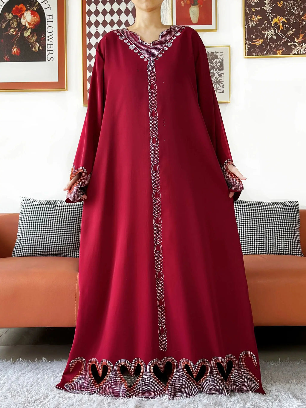 New Muslim Women Loose Abaya Chiffon Diamond Long Sleeve Casual Clothing African Abaya Women Robe Dubai Turkey Islamic Robe