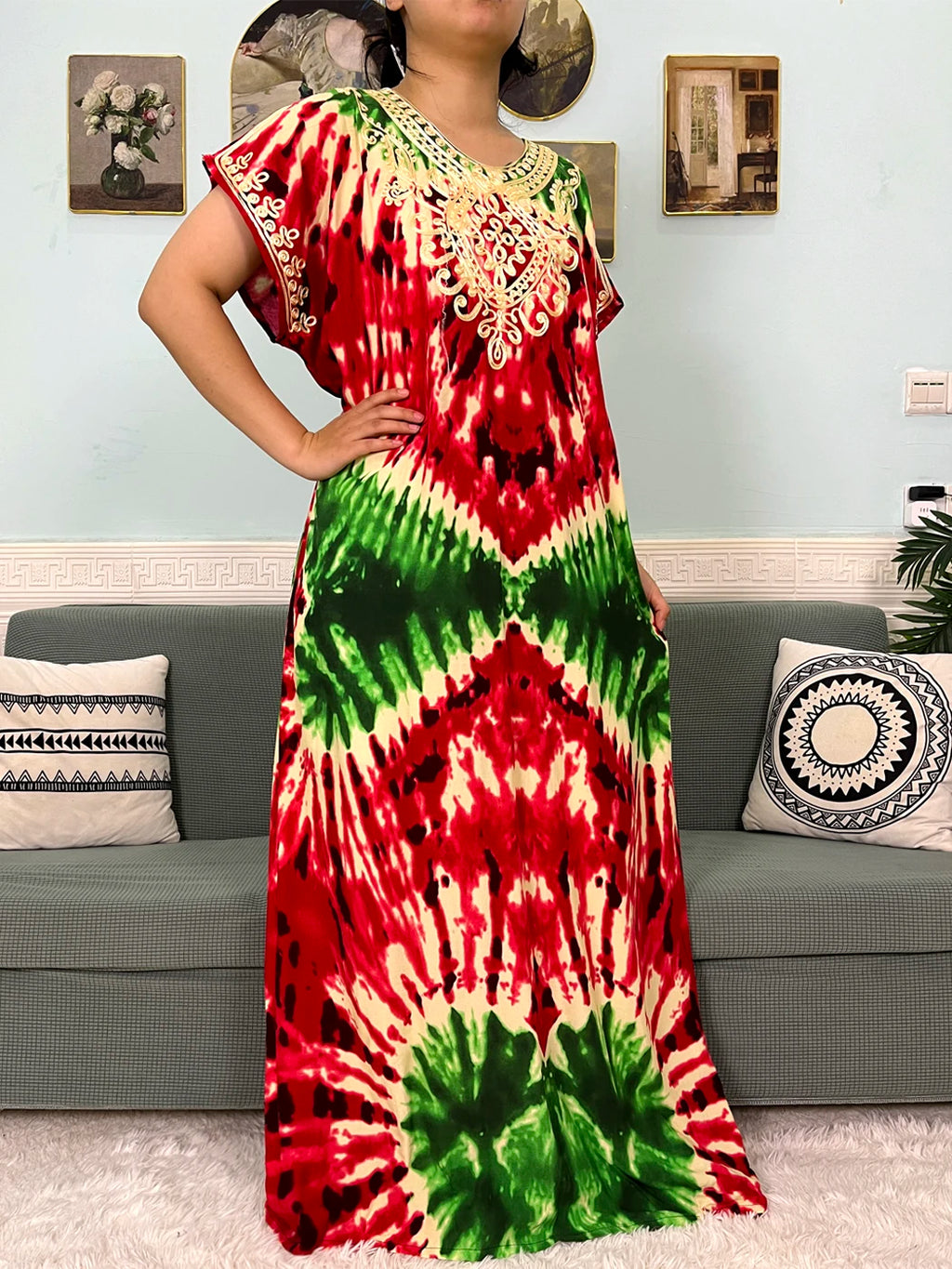 2024 Muslim Cotton Abayas For Women Appliques Printed Caftan Marocaine Femme Robe Boubou African Islam Dresses With Headscarf