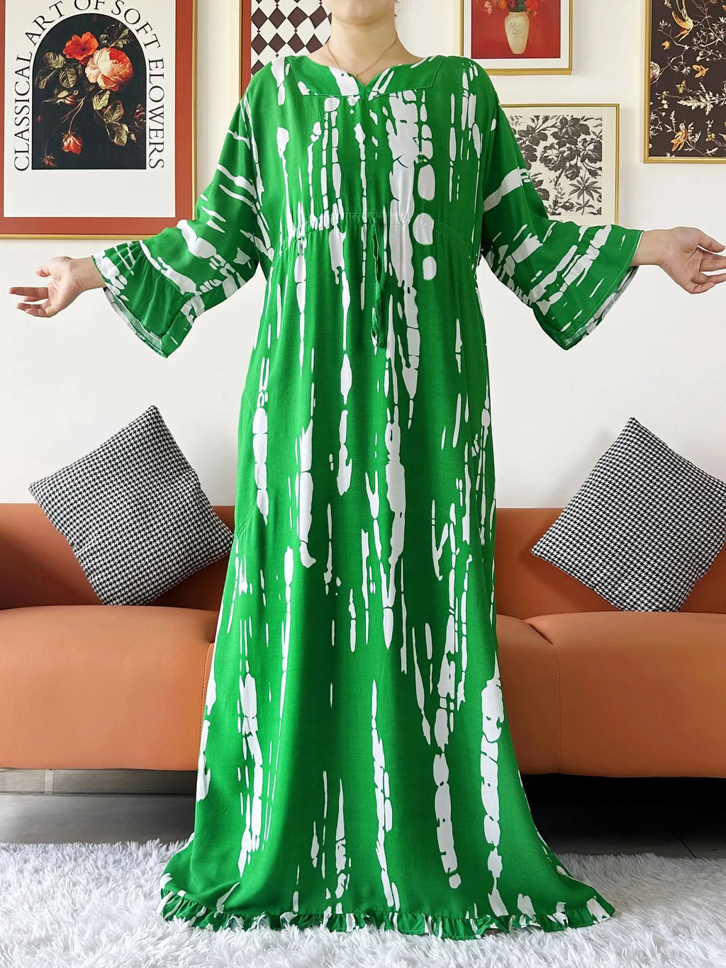 New Style African Dashiki Print Long Sleeve Loose Cotton Elegant Women  Abaya Long Dress Summer Maxi Casual Dresses Vestidos