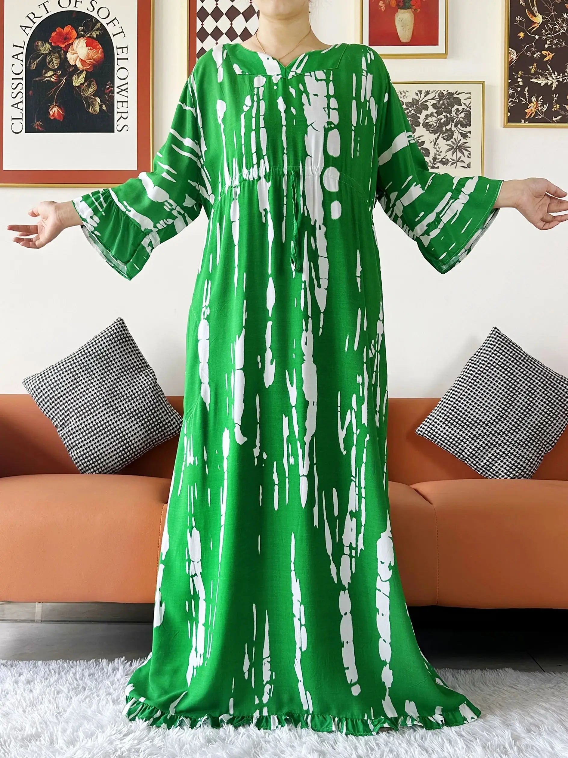 New Style African Dashiki Print Long Sleeve Loose Cotton Elegant Women  Abaya Long Dress Summer Maxi Casual Dresses Vestidos