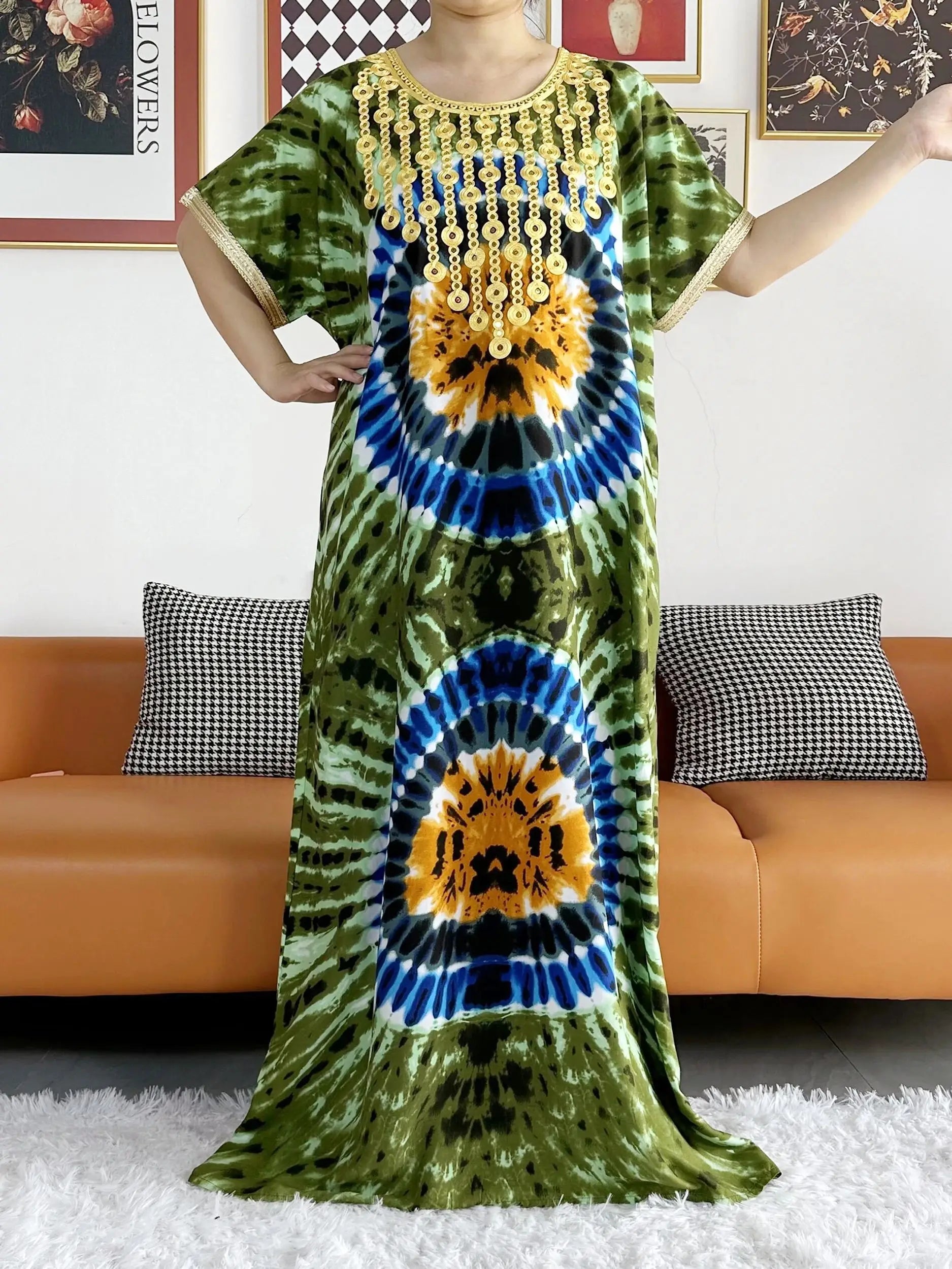 New Style African Summer Short Sleeve Dashiki Dresses Flora Loose Boubou Maxi Islam Women Casual Dress African Abaya Clothes