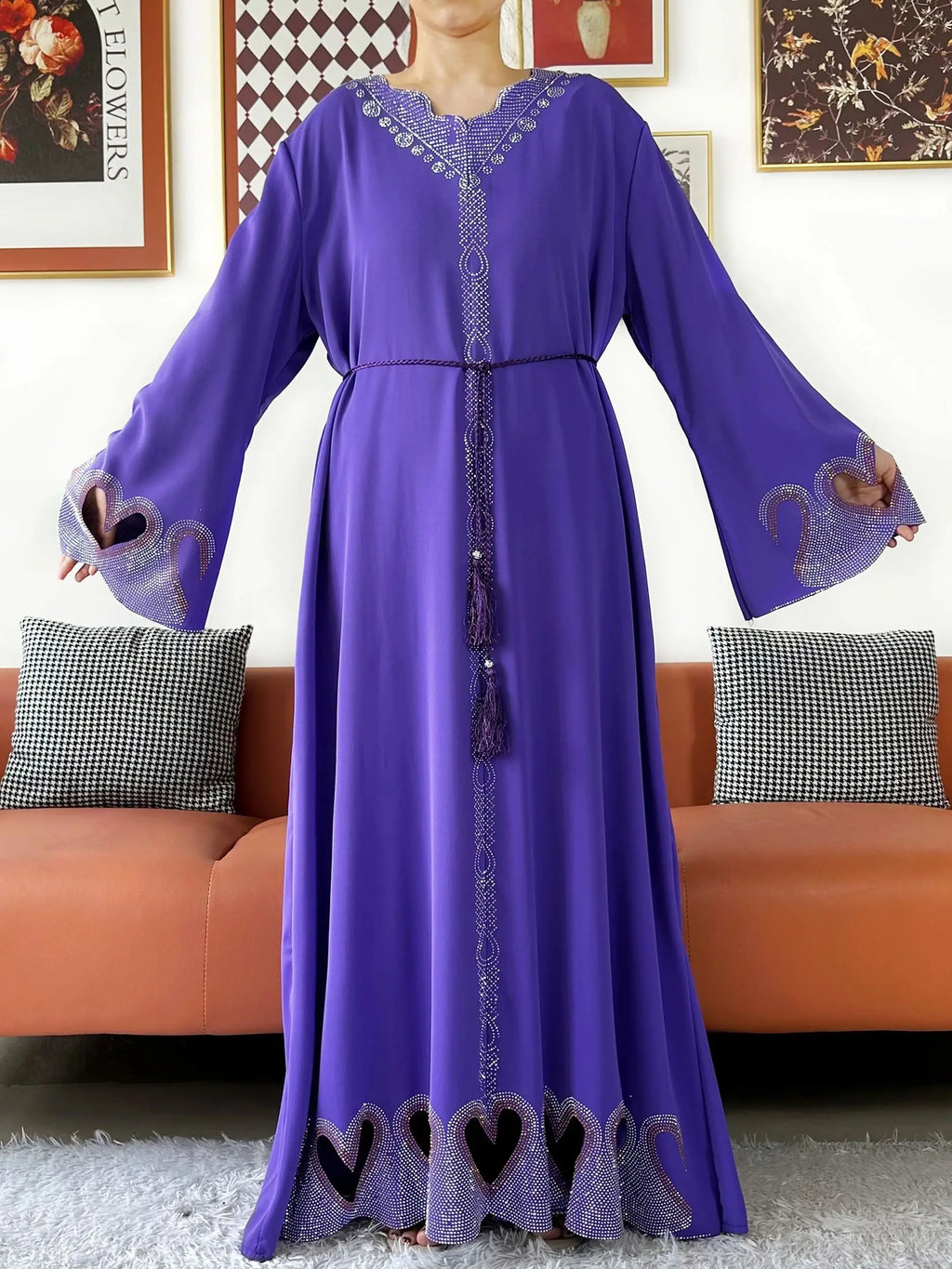 New Muslim Women Loose Abaya Chiffon Diamond Long Sleeve Casual Clothing African Abaya Women Robe Dubai Turkey Islamic Robe
