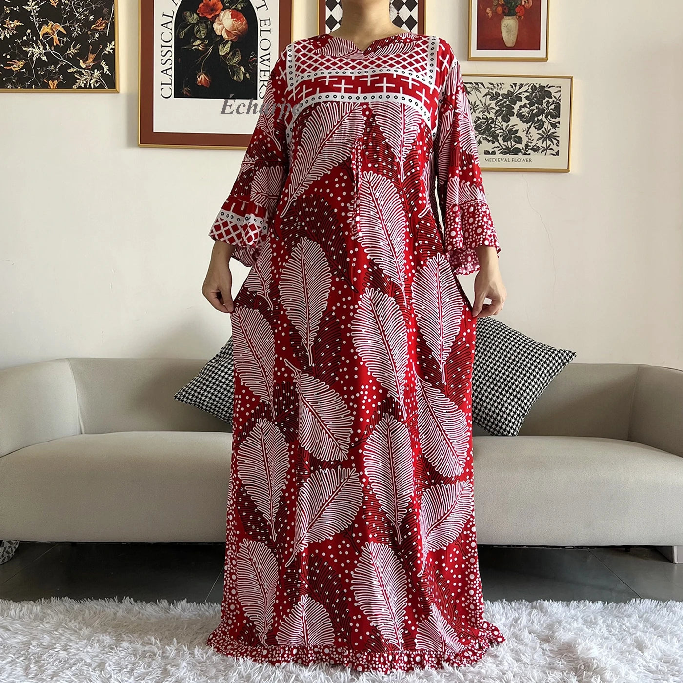 New Style African Dashiki Print Long Sleeve Loose Cotton Elegant Women  Abaya Long Dress Summer Maxi Casual Dresses Vestidos