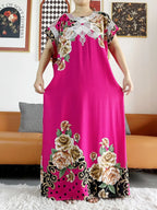 New Style African Summer Short Sleeve Dashiki Dresses Flora Loose Boubou Maxi Islam Women Casual Dress African Abaya Clothes