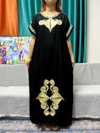 Abayas For Women Black Appliques Cotton Loose Fit Femme Robe Muslim Kaftan African Islam Nigeria Traditional Dresses With Turban