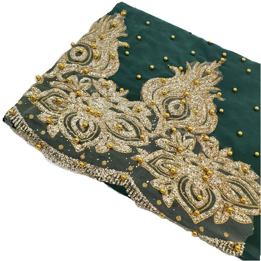 Muslim Chiffon Hijabs Scarf Turban Gold Glitters Beads Hijab for Woman Ramadan Foulard Musulmane Pour Femme Long Headscarf