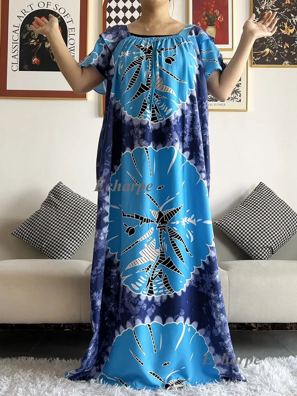 High Grade Design Dubai Women Abaya Long Sleeve Autumn  Dress Cotton With Big Scarf Boubou Maxi Islam Women Dress African Abaya