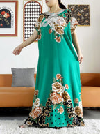 New Style African Summer Short Sleeve Dashiki Dresses Flora Loose Boubou Maxi Islam Women Casual Dress African Abaya Clothes