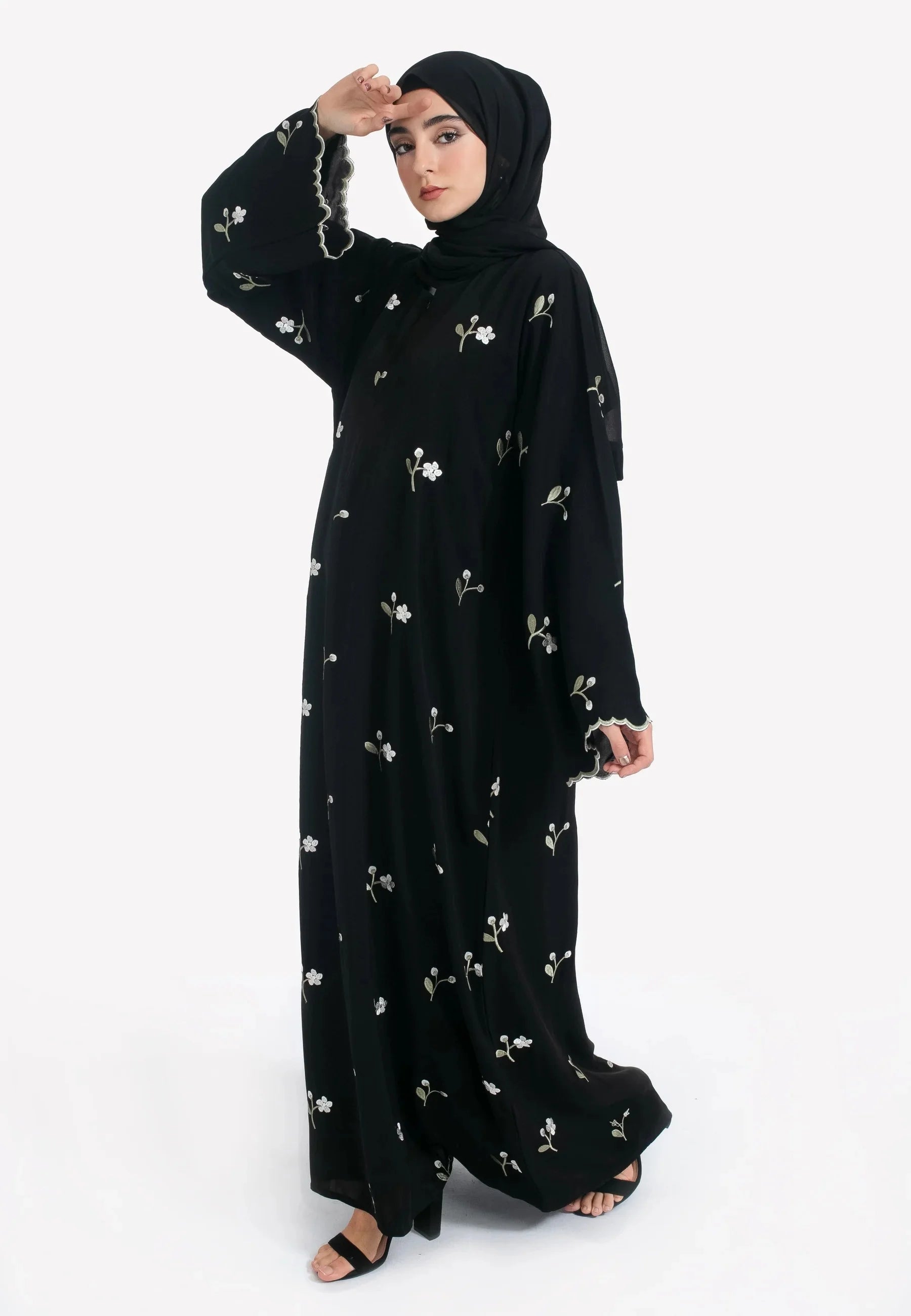 Stylish Muslim Islamic Abaya for Women Light Green Floral Embroidery Delicate Cuffs Ideal for UAE Saudi Arabia Qatar