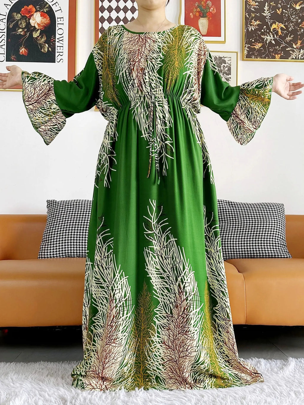 New Style African Dashiki Print Long Sleeve Loose Cotton Elegant Women  Abaya Long Dress Summer Maxi Casual Dresses Vestidos